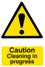 CAUTION CLEANING IN PROGRESS SIGN WHITE/YELLOW 200X300MM
