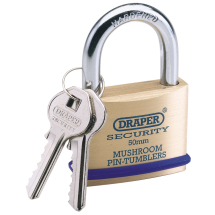 Solid Brass Padlock and 2 Keys with Mushroom Pin Tumblers Hardened Steel Shackle and Bumper, 50mm