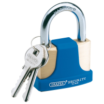 Solid Brass Padlock and 2 Keys with Hardened Steel Shackle and Bumper, 52mm