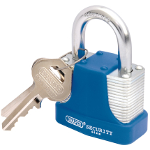 Laminated Steel Padlock and 2 Keys with Hardened Steel Shackle and Bumper, 44mm