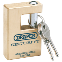 Draper Expert Close Shackle Solid Brass Padlock with Hardened Steel Shackle, 2 Keys, 63mm