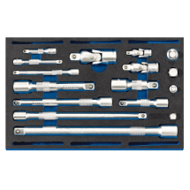 Extension Bar, Universal Joints and Socket Convertor Set 1/4 Drawer EVA Insert Tray (16 Piece)