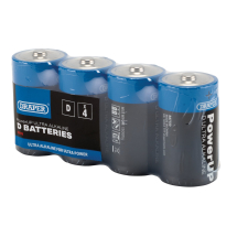 Draper PowerUP Ultra Alkaline D Batteries (Pack of 4)