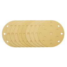 Gold Sanding Discs with Hook & Loop, 150mm, 120 Grit, 15 Dust Extraction Holes (Pack of 10)