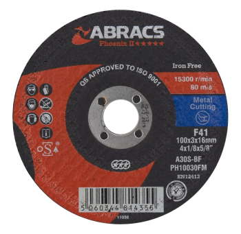 Abracs PHOENIX 100mm x 3mm Cutting Disc FLAT METAL Abracs PHOENIX 100mm x 3mm Cutting Disc FLAT METAL