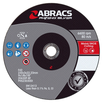 Abracs SILVER 230mm x 3mm Stainless Cutting Disc DPC Abracs SILVER 230mm x 3mm Stainless Cutting Disc DPC