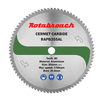 ROTABROACH 355mm Aluminium Cutting CERMET Dry Cut Blade ROTABROACH 355mm Aluminium Cutting CERMET Dry Cut Blade